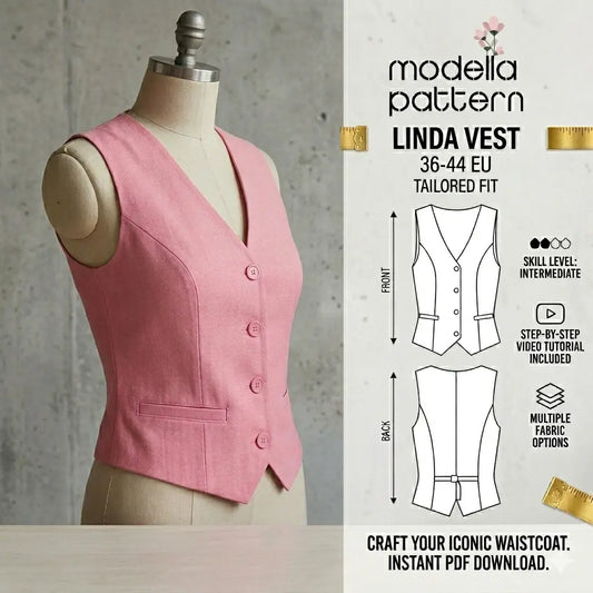 Linda Tailored Vest Sewing Pattern PDF | Sizes EU 36-44 | Lined Waistcoat for Women