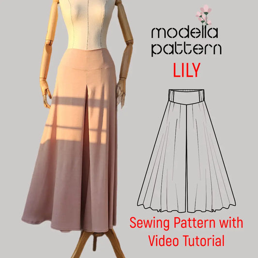 Lily Pants Sewing Pattern | Wide-Leg Elastic Waist Pants PDF | Beginner-Friendly Pattern