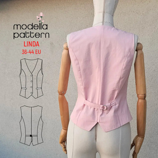 Linda Vest Sewing Pattern | Women’s Tailored Buttoned Vest PDF | Gabardine Linen Wool