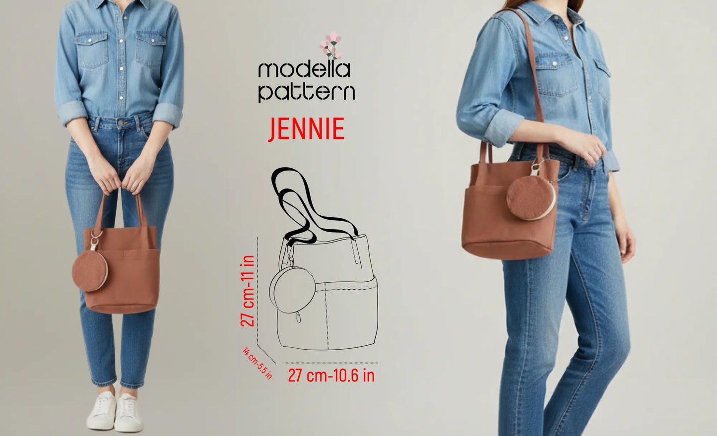 Jennie Bag Sewing Pattern PDF | Everyday Structured Bag + Bonus Coin Purse | Modella Patterns