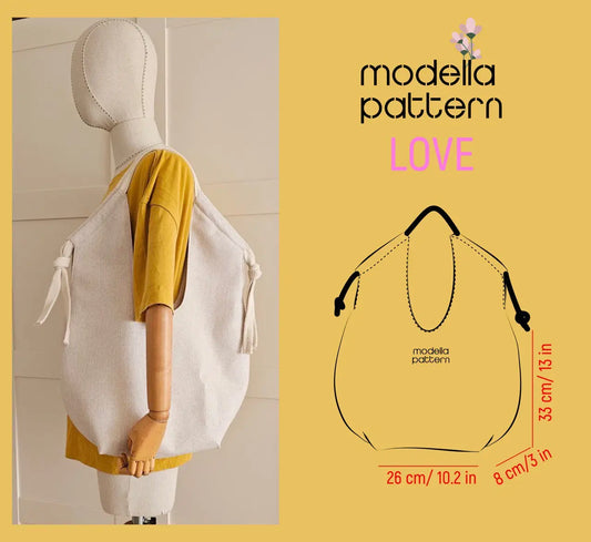 LOVE Large Slouchy Shoulder Bag Sewing Pattern PDF, Oversized Boho Hobo Bag DIY, Lined Shoulder Tote with Inner Pocket, A0-A4-US Letter