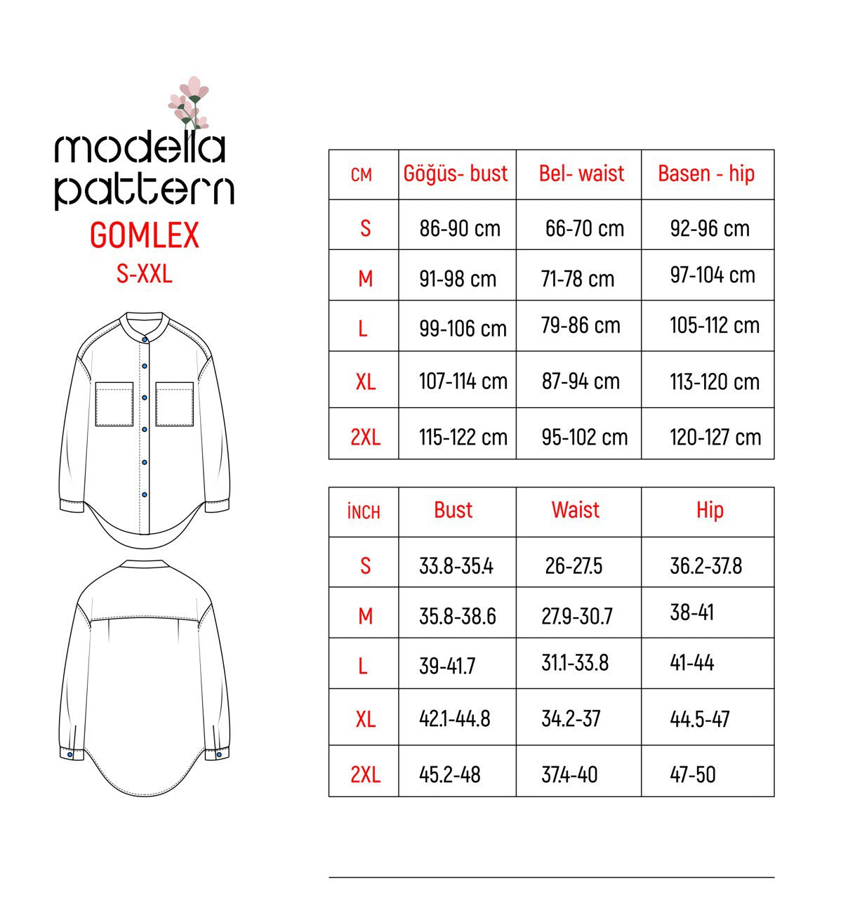 GOMLEX Oversize Gömlek Dikiş Kalıbı – Video Eğitimli PDF (S–2XL)
