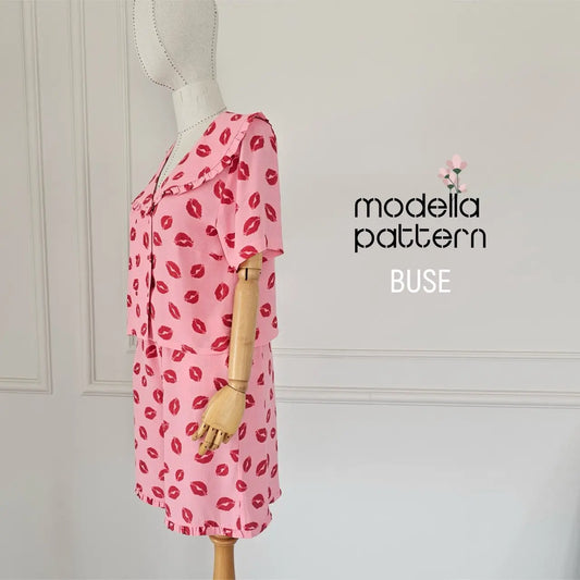 BUSE Pajama Top Sewing Pattern PDF, Romantic Statement Ruffle Collar Sleepwear, Wrap Front Lounge Top DIY, Size 34-52 (EU)