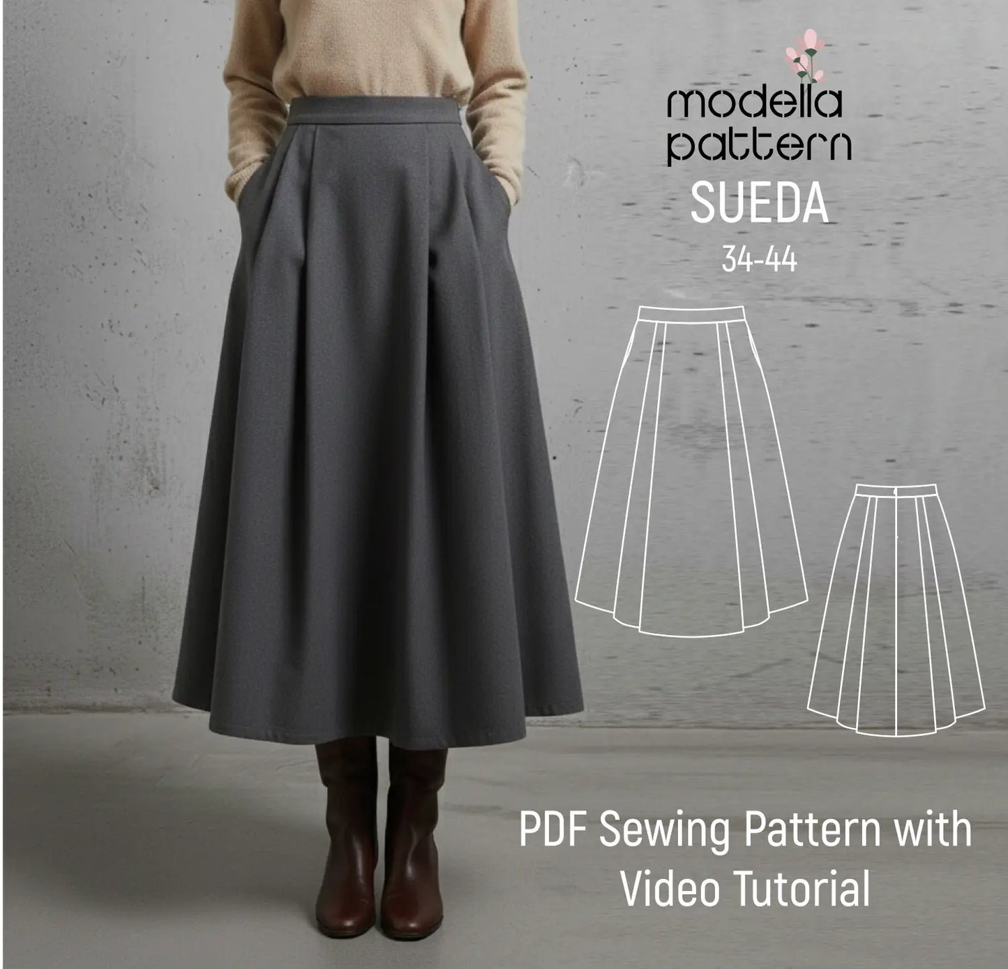 SUEDA Volume' High-Waist Pleated Skirt – Digital Sewing Pattern (PDF)