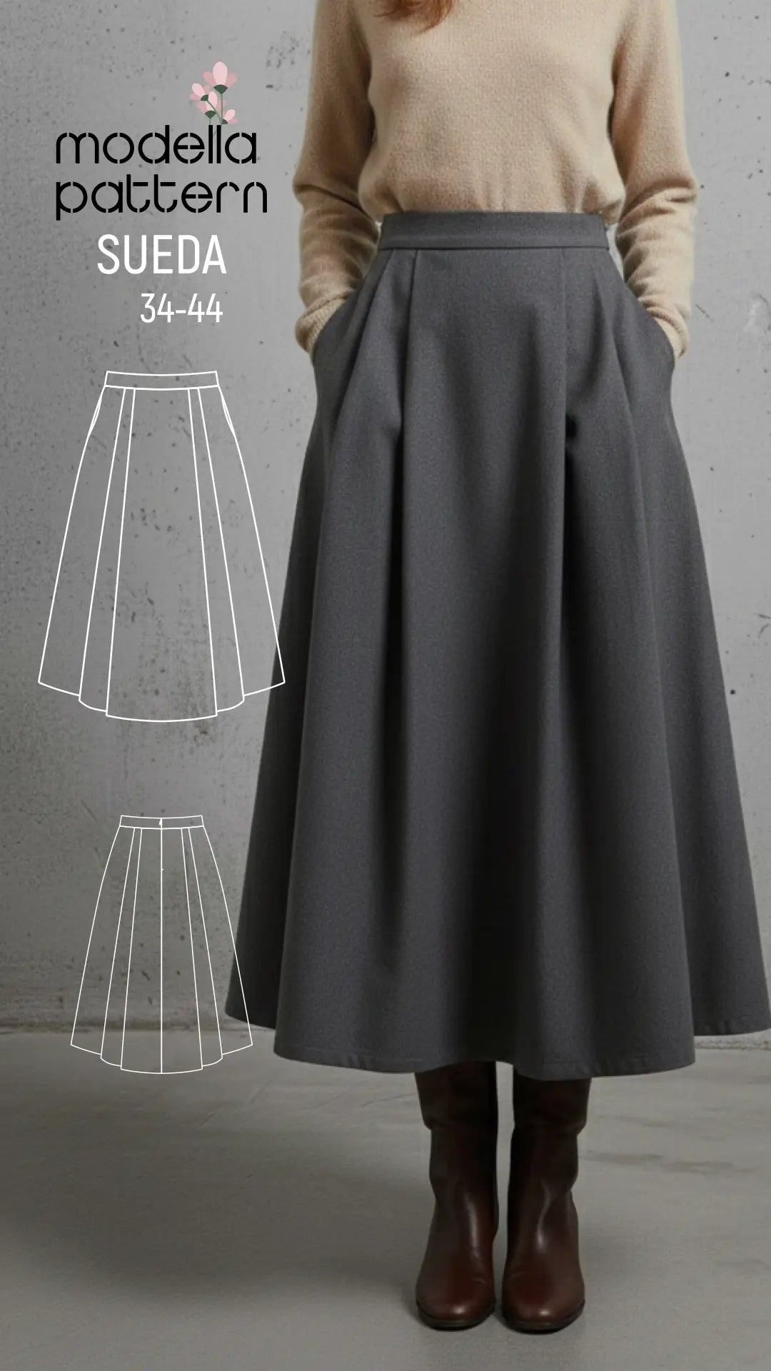 SUEDA Volume' High-Waist Pleated Skirt – Digital Sewing Pattern (PDF)