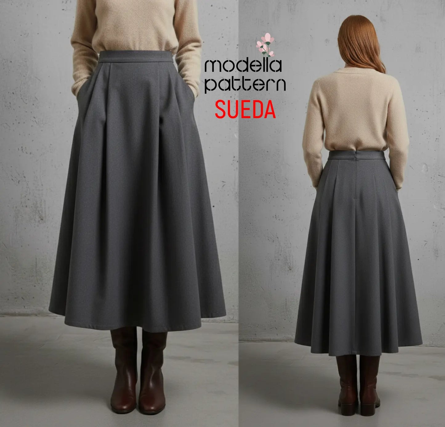 SUEDA Volume' High-Waist Pleated Skirt – Digital Sewing Pattern (PDF)