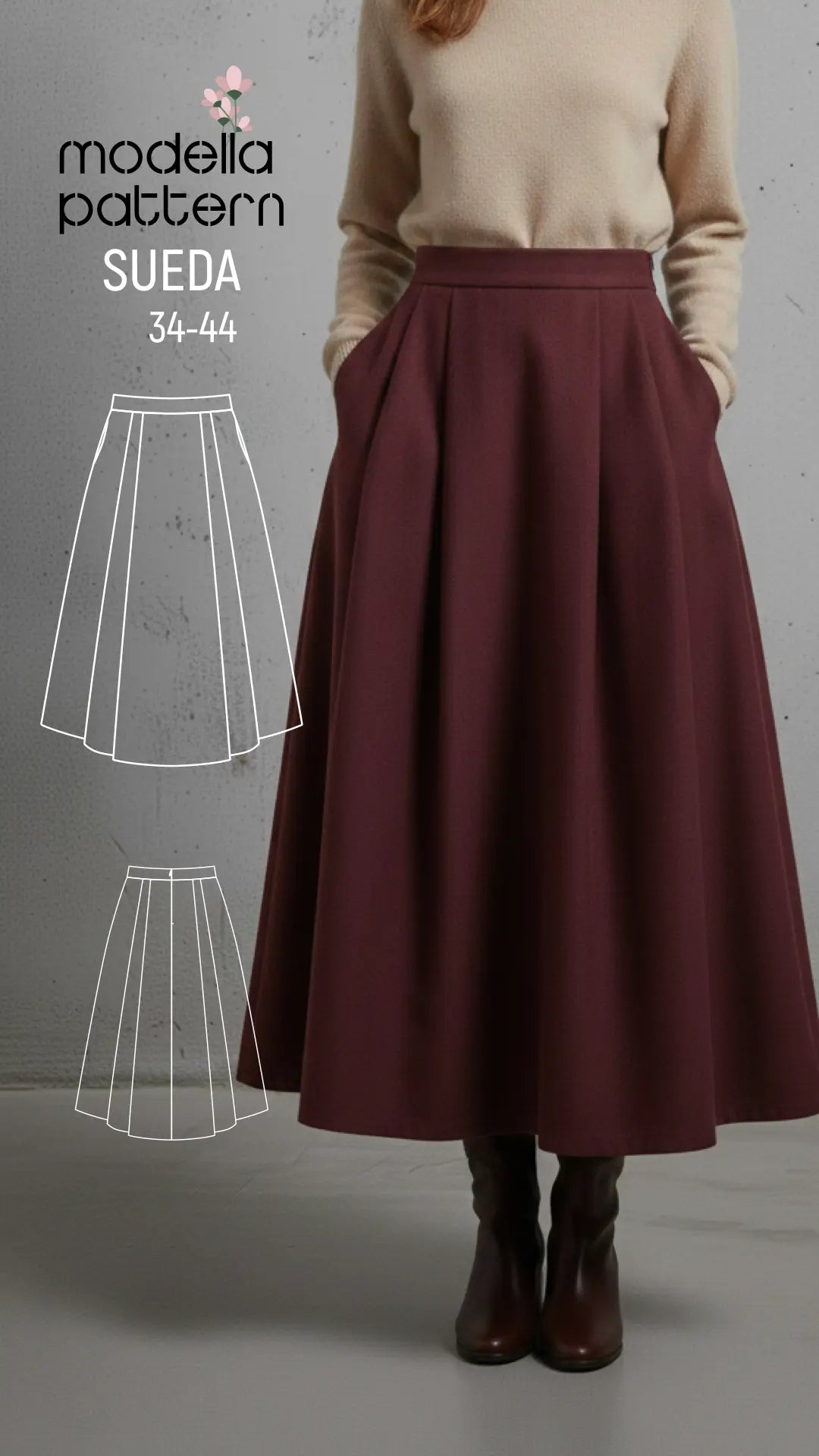 SUEDA Volume' High-Waist Pleated Skirt – Digital Sewing Pattern (PDF)