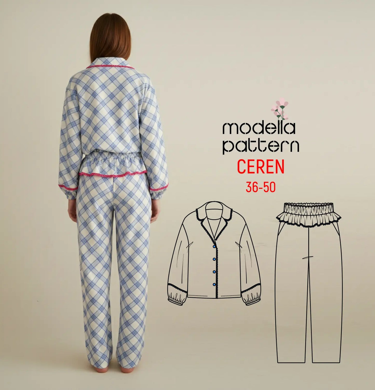 CEREN Pajama Top Sewing Pattern – PDF Download- 36-50