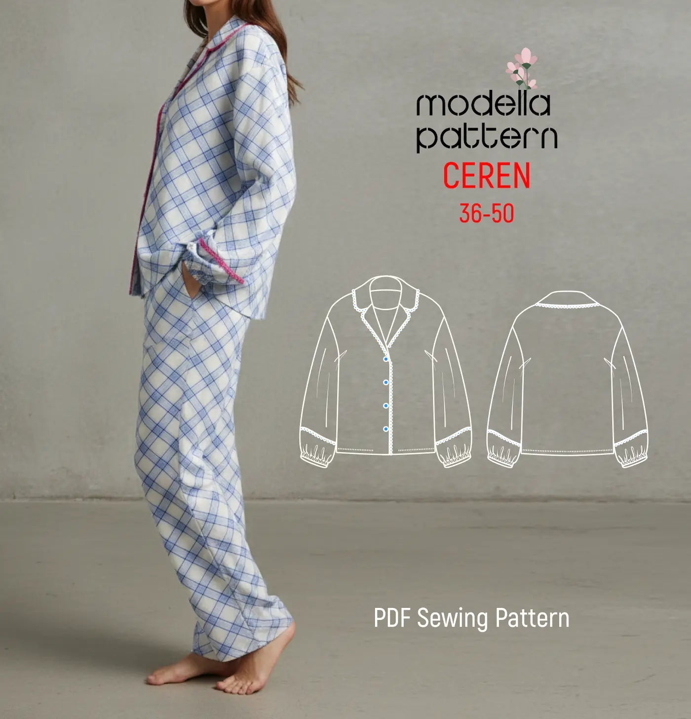 CEREN Pajama Top Sewing Pattern – PDF Download- 36-50