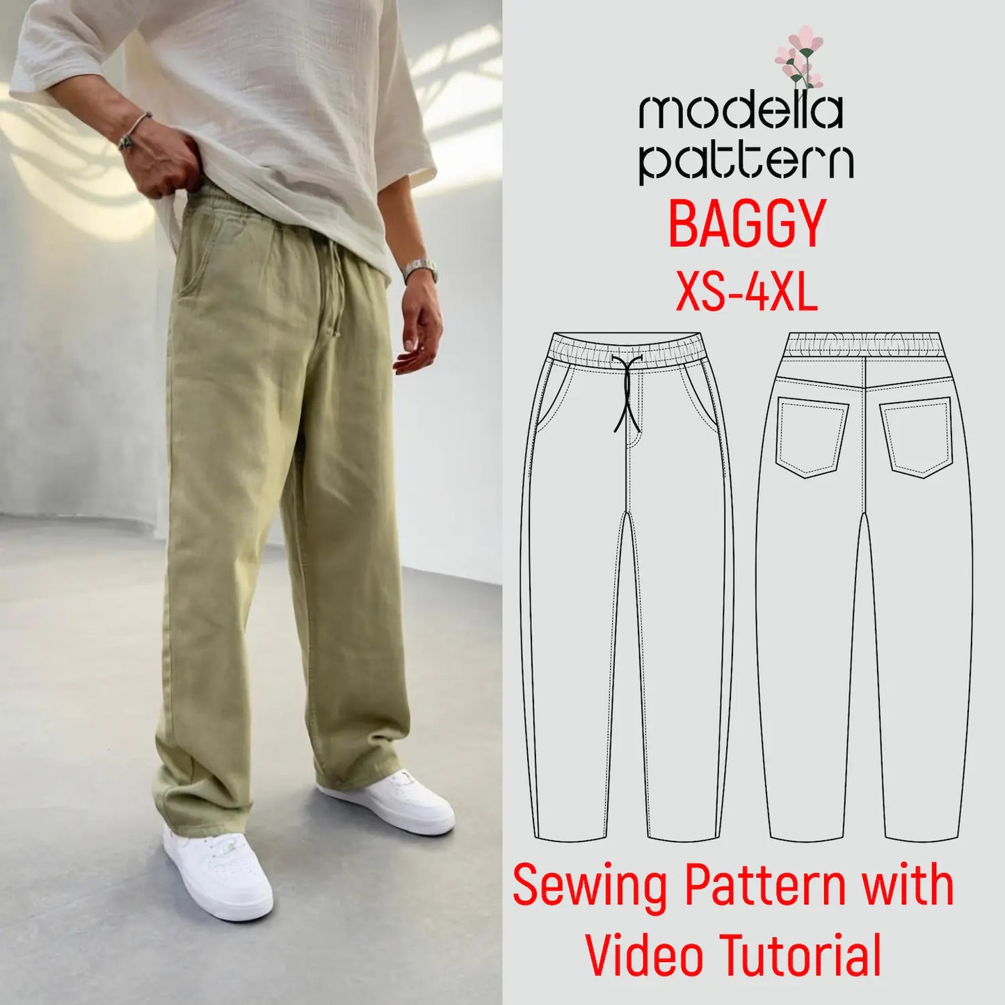 Bol Kesim Erkek Pantolon Dikiş Kalıbı PDF – Rahat Kesim, Lastikli Bel