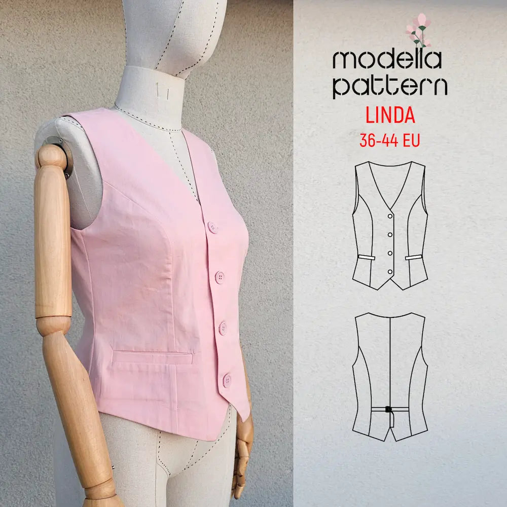 Linda Yelek Dikiş Kalıbı | Kadınlar İçin Düğmeli Yelek PDF | Gabardin Keten Yün