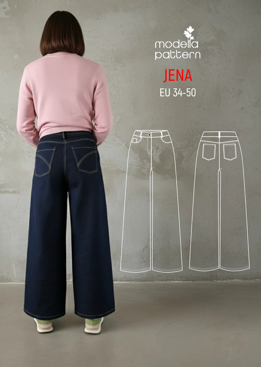Jena Wide-Leg Jeans Sewing Pattern – PDF Digital Download (Sizes 34–50)