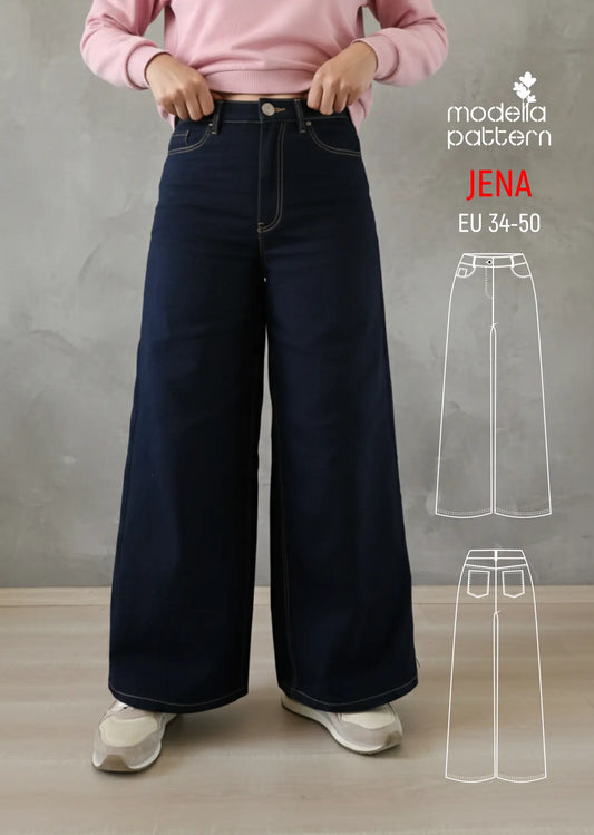 Jena Wide-Leg Jeans Sewing Pattern – PDF Digital Download (Sizes 34–50)