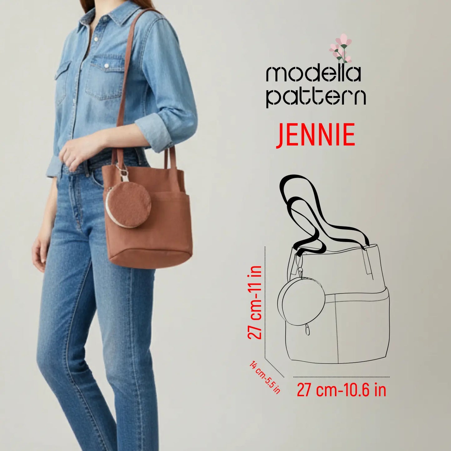 Jennie Bag Sewing Pattern PDF | Everyday Structured Bag + Bonus Coin Purse | Modella Patterns