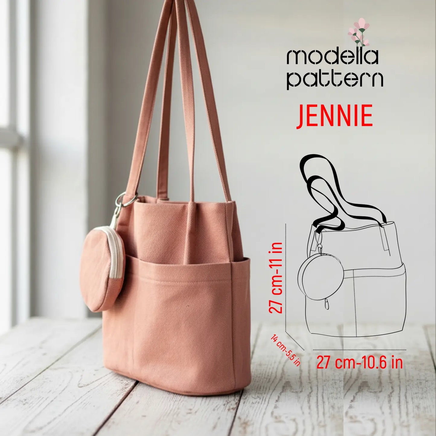 Jennie Bag Sewing Pattern PDF | Everyday Structured Bag + Bonus Coin Purse | Modella Patterns