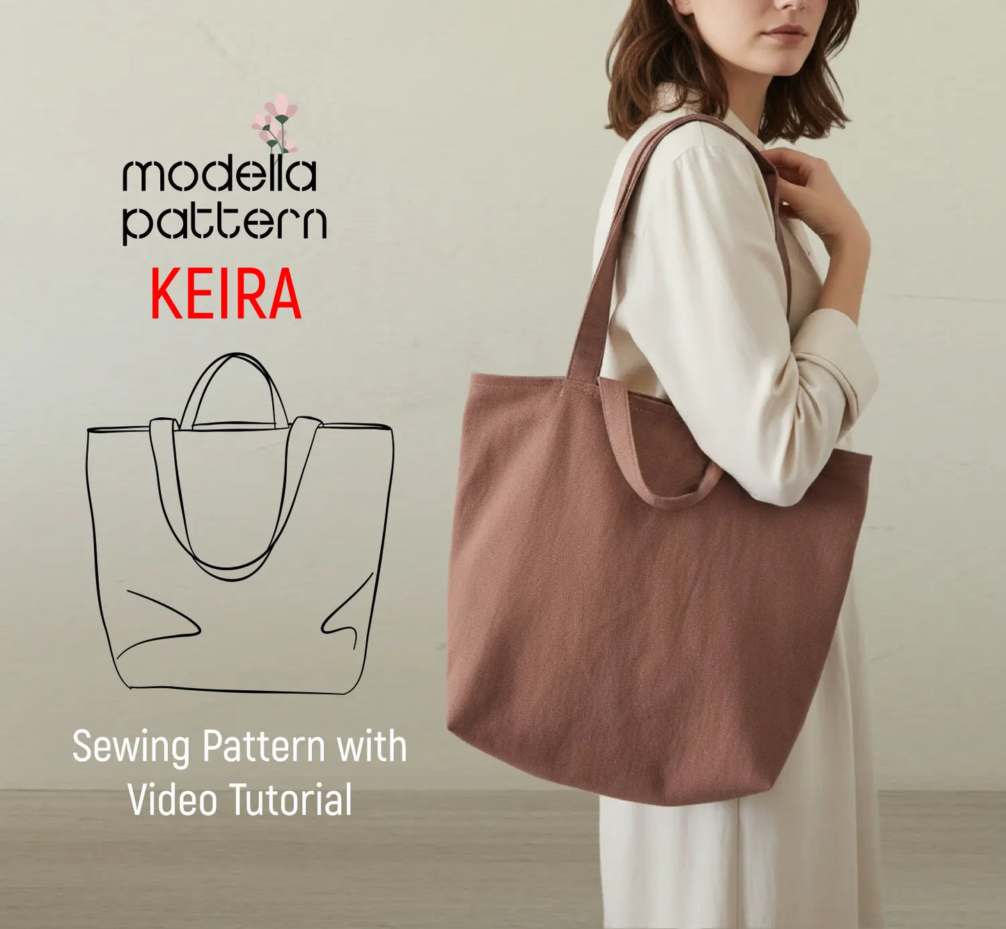 Keira Bag Sewing Pattern PDF | Stylish Everyday Tote with Zipper Closure | Modella Patterns