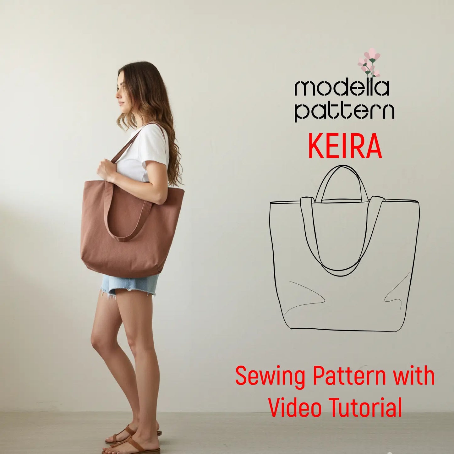 Keira Bag Sewing Pattern PDF | Stylish Everyday Tote with Zipper Closure | Modella Patterns
