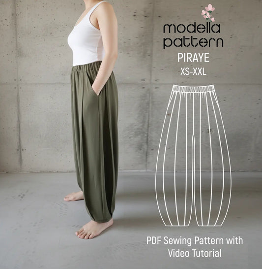 Piraye Segmented Yoga Pants Sewing Pattern | XS–XXL | Relaxed Fit, Drop-Crotch, Everyday Comfort