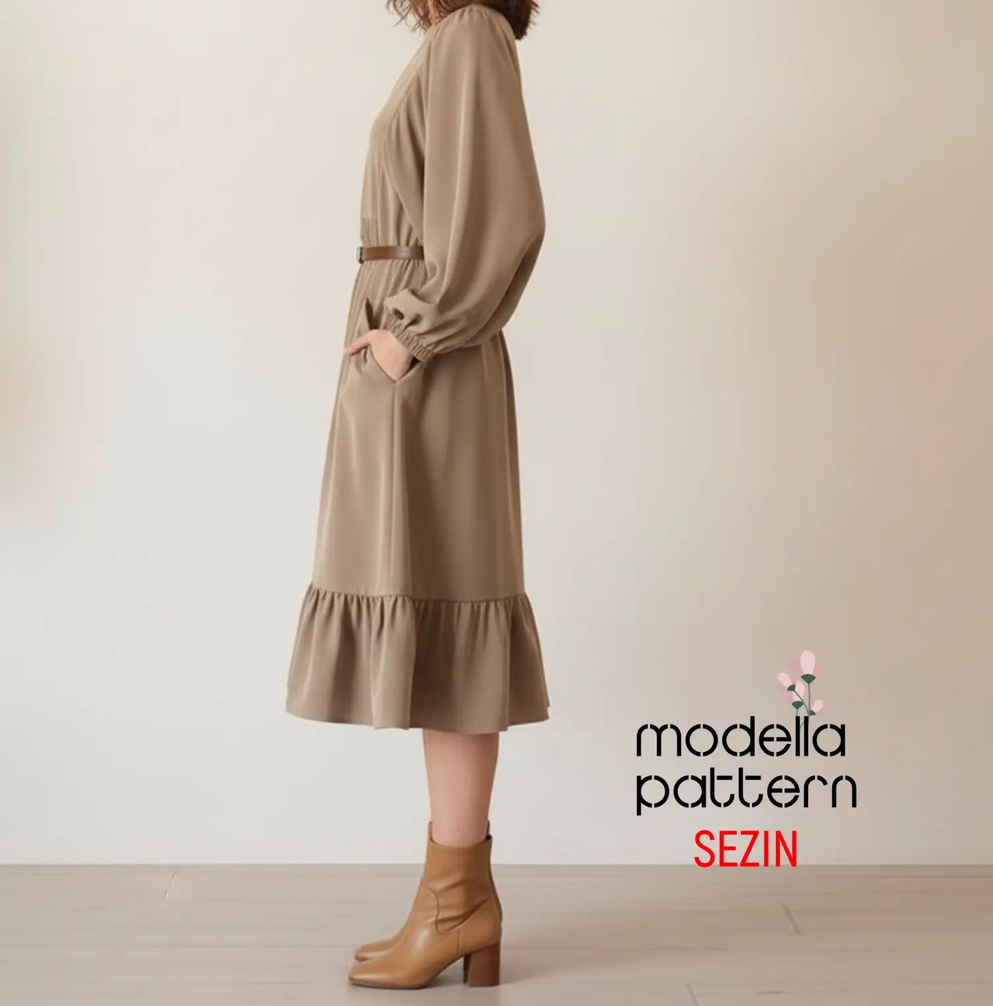 Sezin Hacimli Balon Kol & Fırfır Detaylı Maxi Elbise Dijital Dikiş Kalıbı (XS-XL)