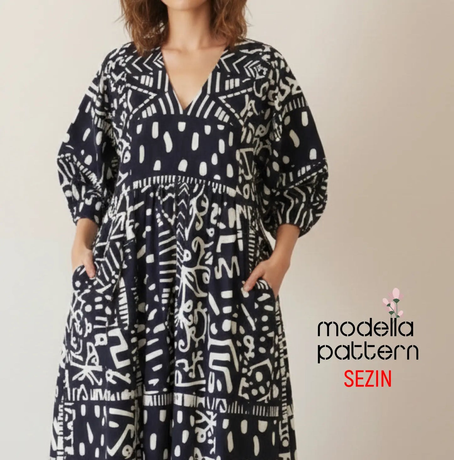 Sezin Hacimli Balon Kol & Fırfır Detaylı Maxi Elbise Dijital Dikiş Kalıbı (XS-XL)