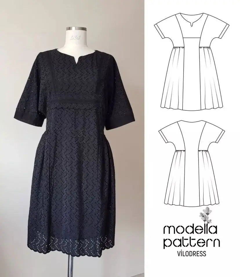 VILO Dress Sewing Pattern PDF, Lined Summer Bohemian Mini Dress, Romantic Lace Detail Shift Dress, Sizes 1-2-3 (EU 38-48)