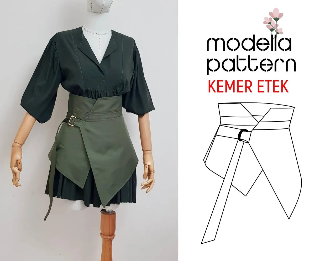 KEMERETEK - Aksesuar Kemer Etek Dikiş Kalıbı | Mimari Katmanlı Etek Kalıbı | S-XL Beden PDF | Yazılı Talimat & Video Eğitim