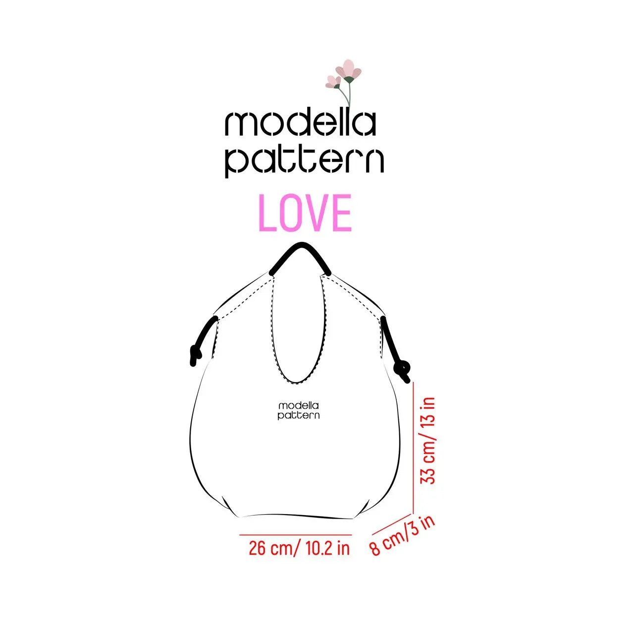 LOVE Large Slouchy Shoulder Bag Sewing Pattern PDF, Oversized Boho Hobo Bag DIY, Lined Shoulder Tote with Inner Pocket, A0-A4-US Letter