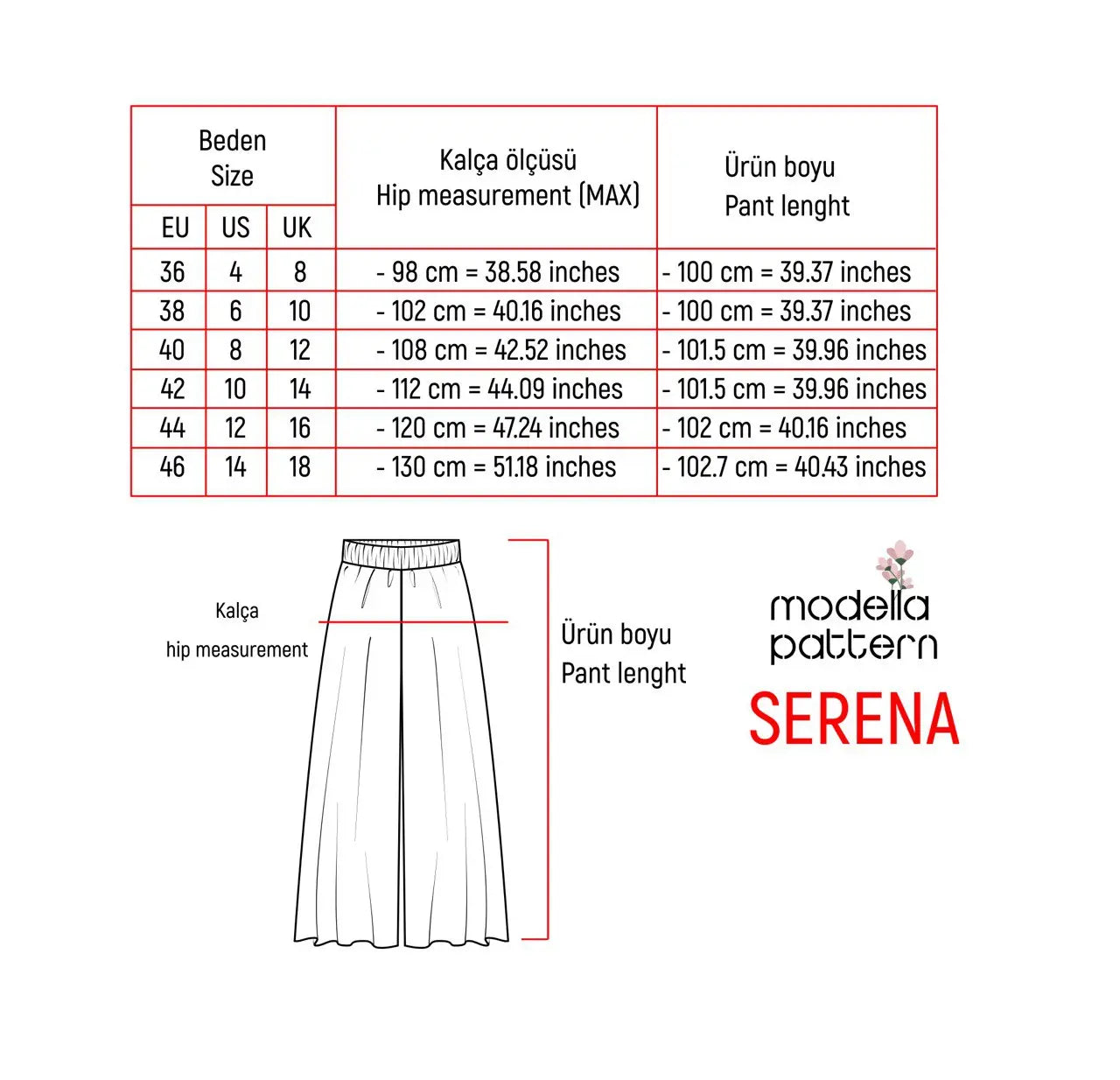 SERENA Wide-Leg Summer Pants - Digital Sewing Pattern (Sizes 34-46)