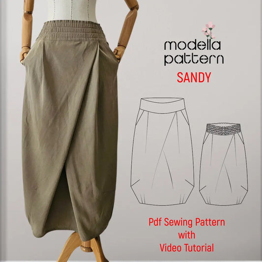 Sandy Skirt Sewing Pattern | Asymmetric Skirt with Pockets | PDF Pattern