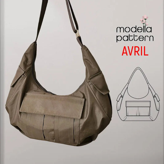 AVRIL Bag Sewing Pattern PDF, Structured Crescent Hobo Bag DIY, Pleated Utility Pocket Shoulder Bag, Faux Leather & Canvas Purse