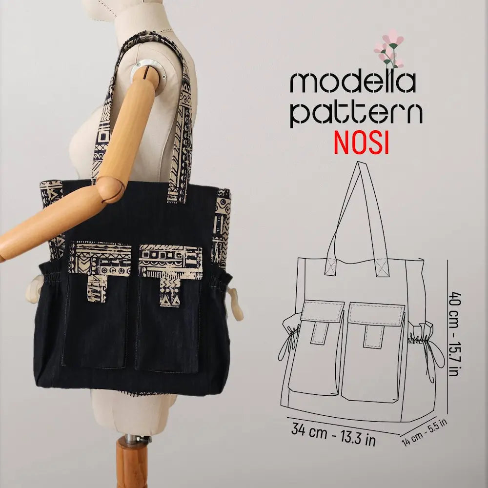 Nosi Bag Sewing Pattern | Spacious Tote Bag with Pockets | PDF Pattern