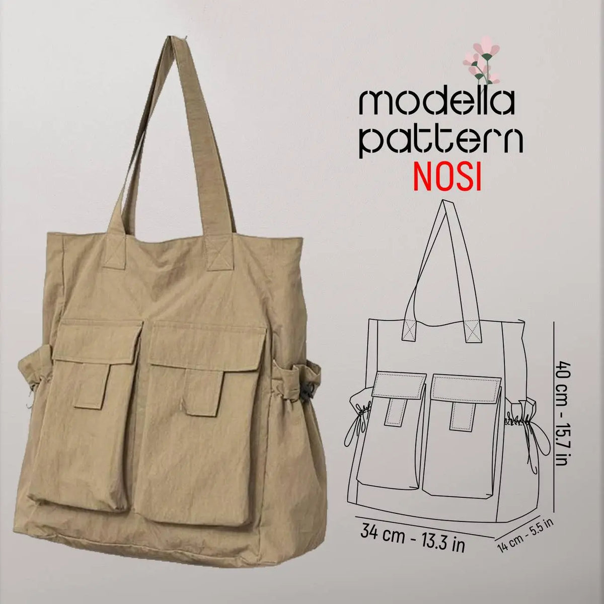 Patterns Modella Nosi Bag Sewing Pattern | Spacious Tote Bag with Pockets | PDF Pattern ...