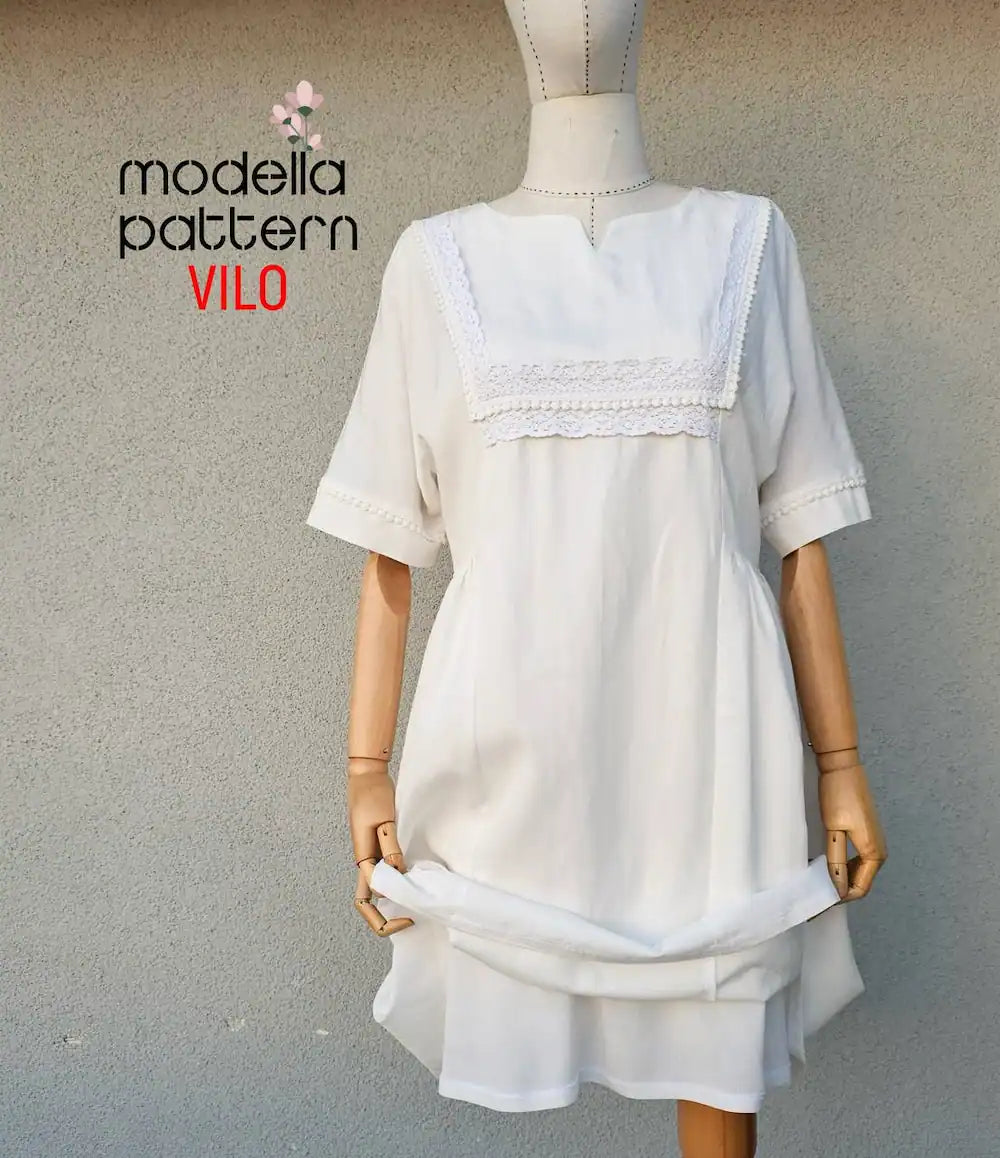 VILO Dress Sewing Pattern PDF, Lined Summer Bohemian Mini Dress, Romantic Lace Detail Shift Dress, Sizes 1-2-3 (EU 38-48)