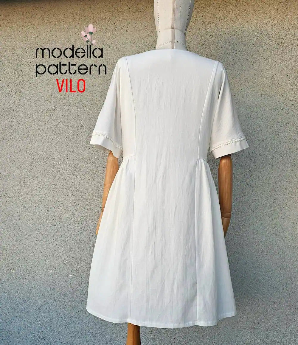 VILO Dress Sewing Pattern PDF, Lined Summer Bohemian Mini Dress, Romantic Lace Detail Shift Dress, Sizes 1-2-3 (EU 38-48)