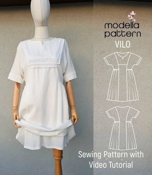 VILO Dress Sewing Pattern PDF, Lined Summer Bohemian Mini Dress, Romantic Lace Detail Shift Dress, Sizes 1-2-3 (EU 38-48)