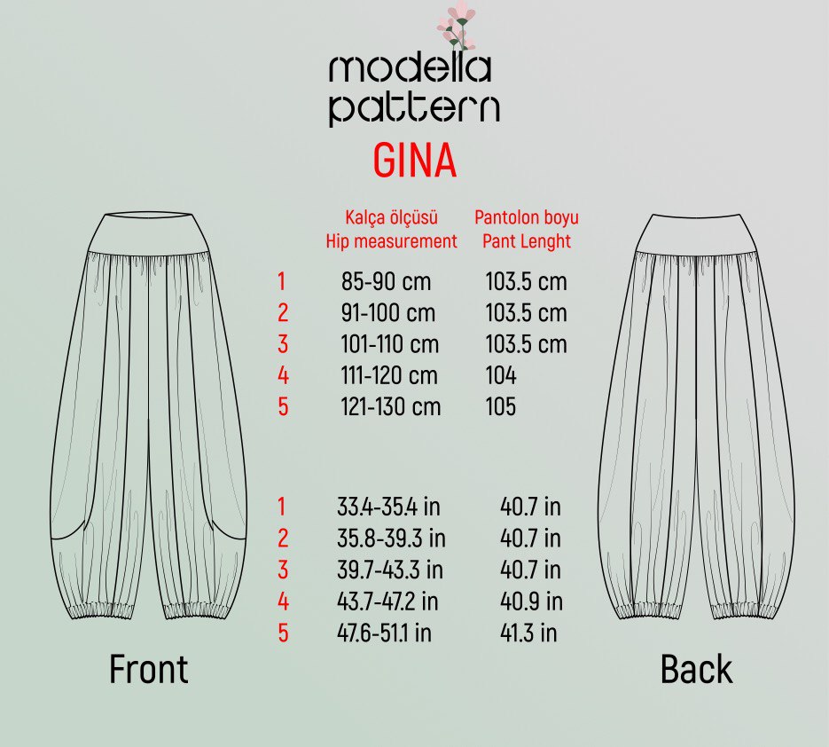 Patterns Modella Gina Pants PDF Sewing Pattern | Sizes 1–5 | Modella – Modella Pattern