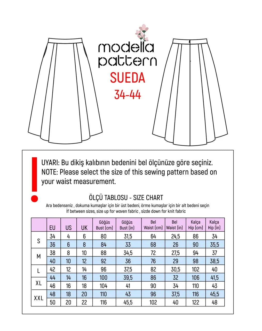 SUEDA Volume' High-Waist Pleated Skirt – Digital Sewing Pattern (PDF)