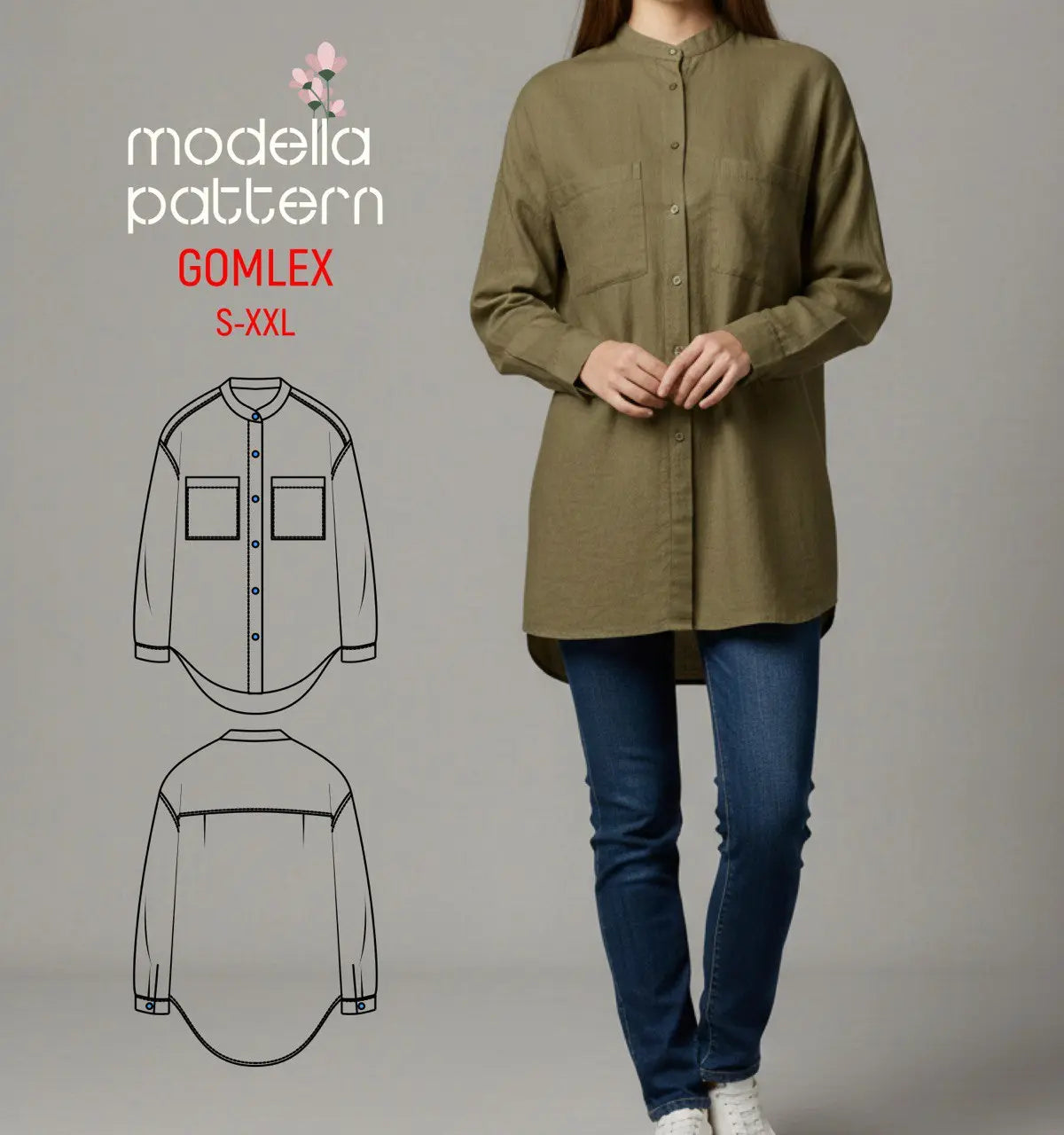 GOMLEX Oversize Gömlek Dikiş Kalıbı – Video Eğitimli PDF (S–2XL)