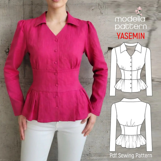 Yasemin Blouse Sewing Pattern – Modern Corset-Style and Peplum PDF Pattern