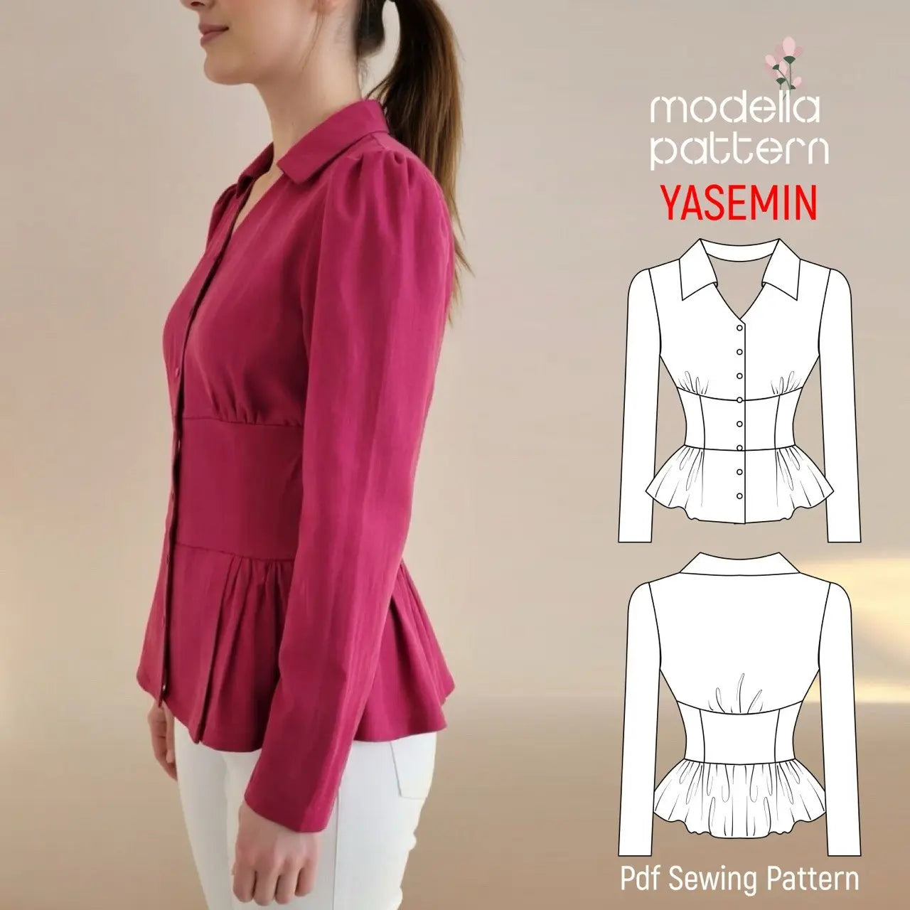 Yasemin Blouse Sewing Pattern – Modern Corset-Style and Peplum PDF Pattern