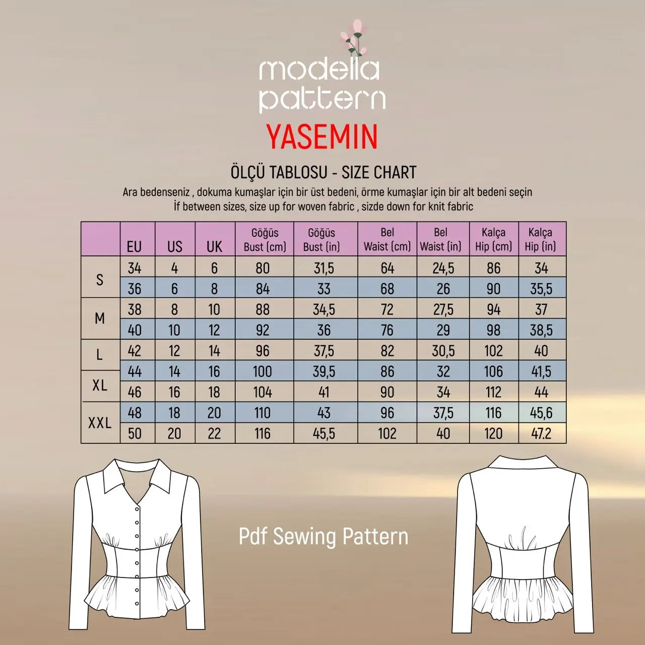Yasemin Blouse Sewing Pattern – Modern Corset-Style and Peplum PDF Pattern