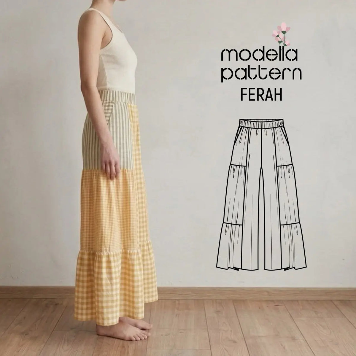 Patterns Modella FERAH Multi-Panel Tiered Wide-Leg Pants - Digital Sewing Pattern Bundl ...