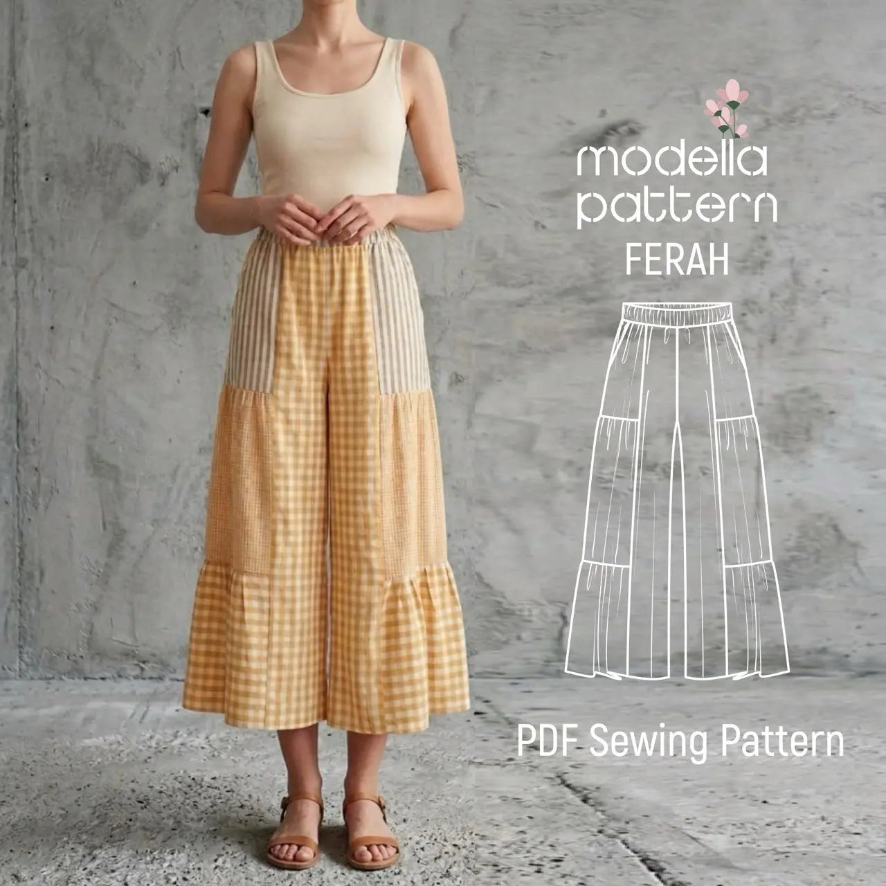 FERAH Multi-Panel Tiered Wide-Leg Pants - Digital Sewing Pattern Bundle
