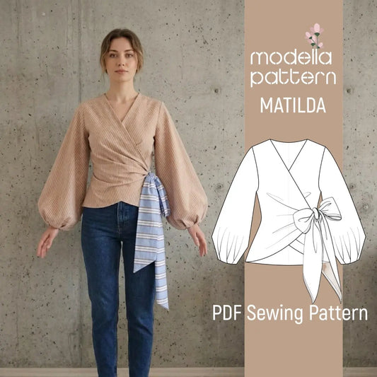 Matilda Wrap Blouse | Draped Front & Balloon Sleeve | Digital PDF Sewing Pattern