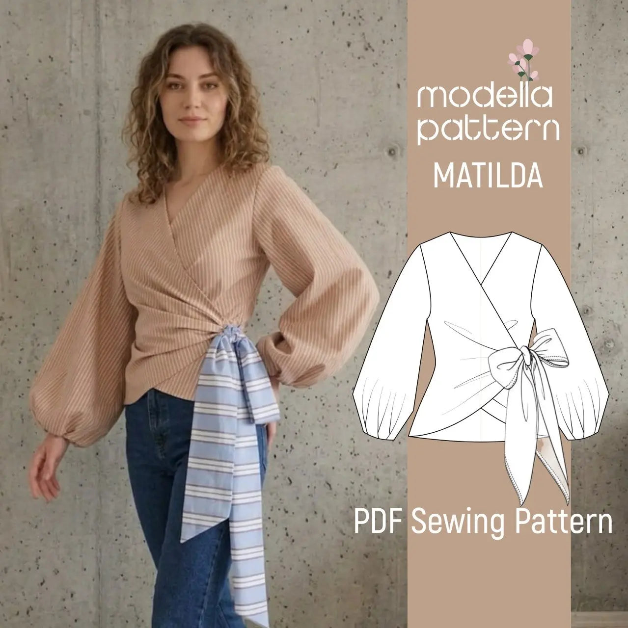 Matilda Wrap Blouse | Draped Front & Balloon Sleeve | Digital PDF Sewing Pattern