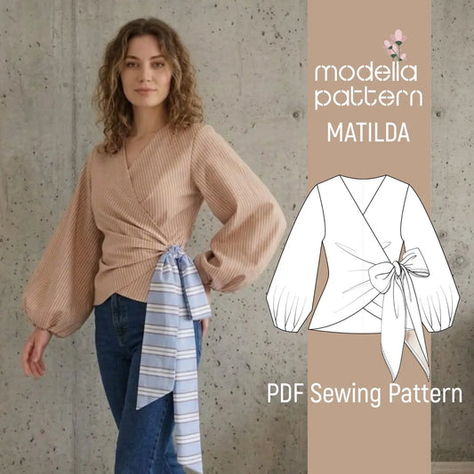 Matilda Wrap Blouse | Draped Front & Balloon Sleeve | Digital PDF Sewing Pattern