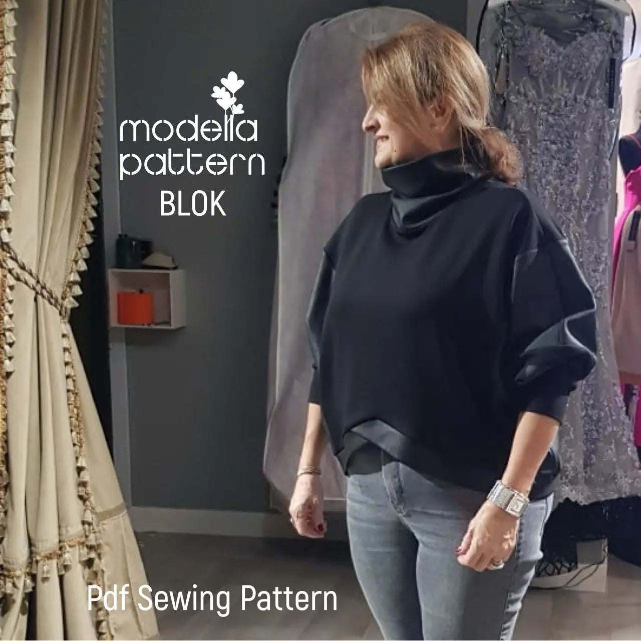 Blok Renk Bloklu Sweatshirt Dikiş Kalıbı PDF | XS-XL Beden | Kontrastlı Bel Detaylı Örme Kumaş Üst