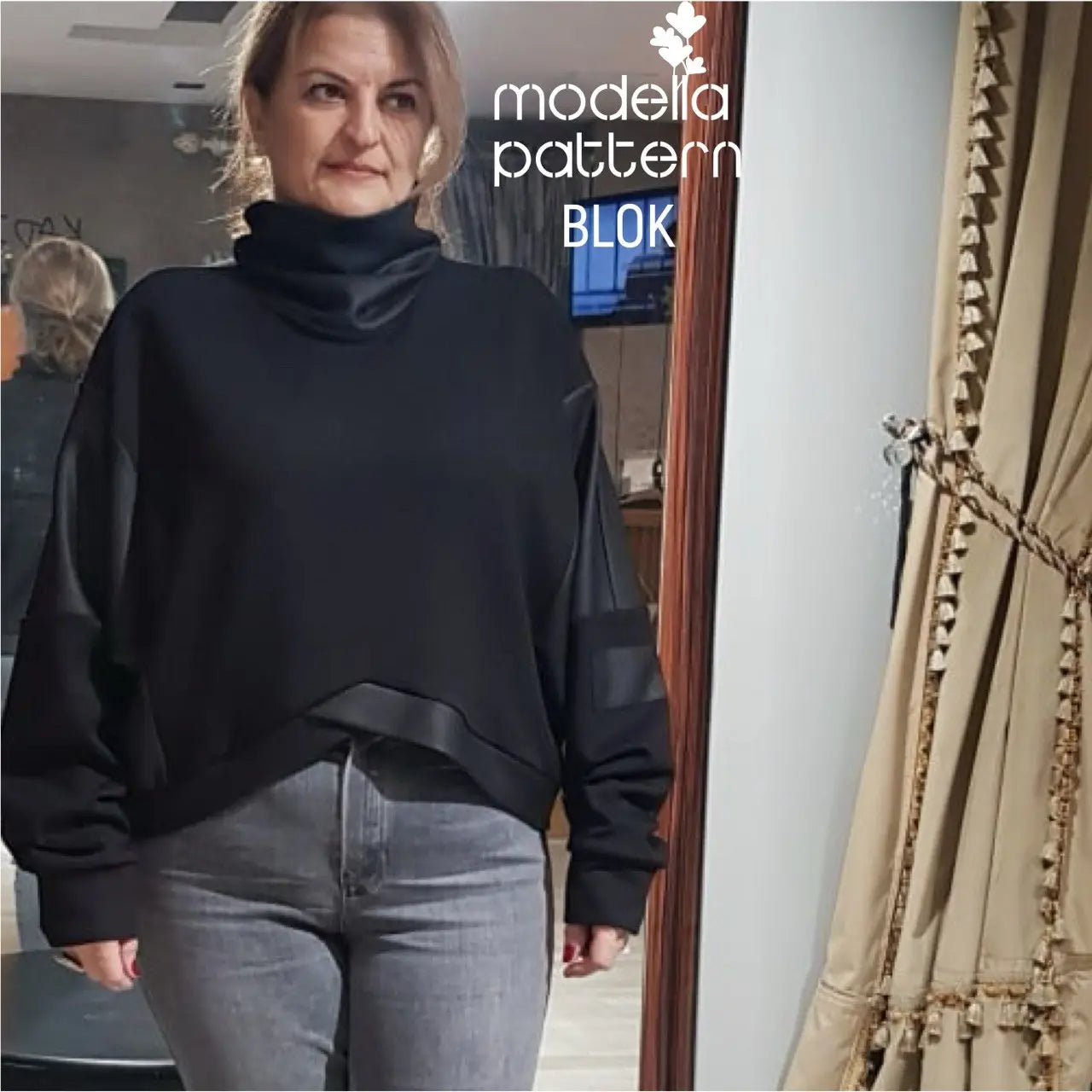 Blok Renk Bloklu Sweatshirt Dikiş Kalıbı PDF | XS-XL Beden | Kontrastlı Bel Detaylı Örme Kumaş Üst