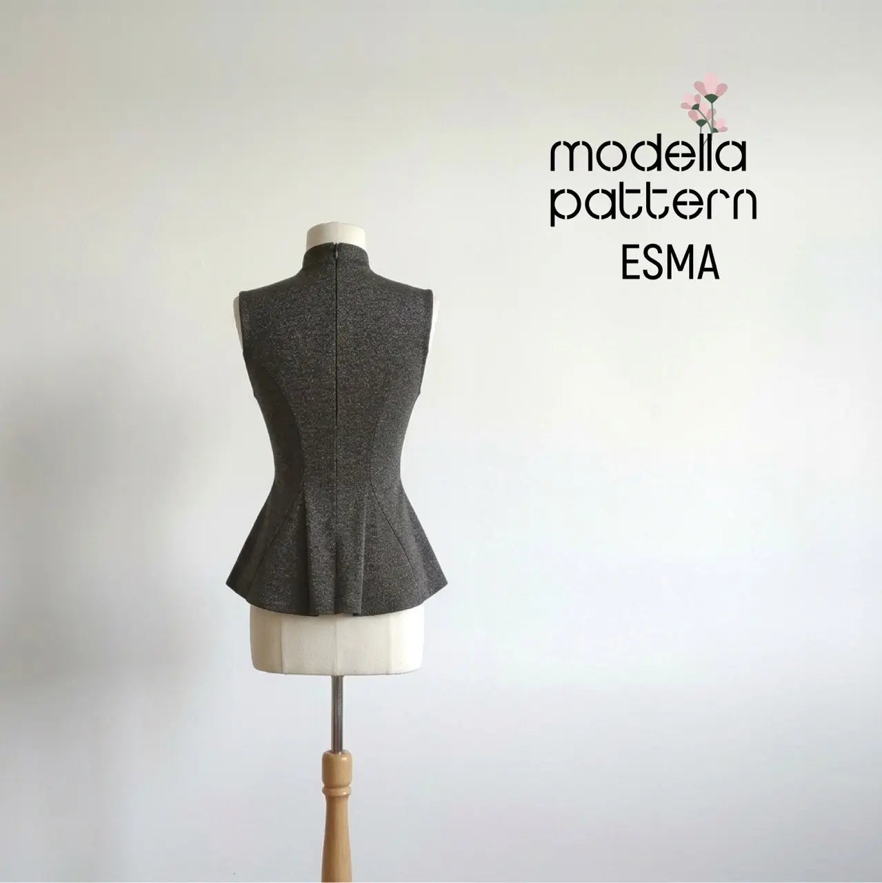 Esma Peplum Top Sewing Pattern PDF | Sizes EU XS-4XL | Stretch Knit Fitted Top with Mock Neck