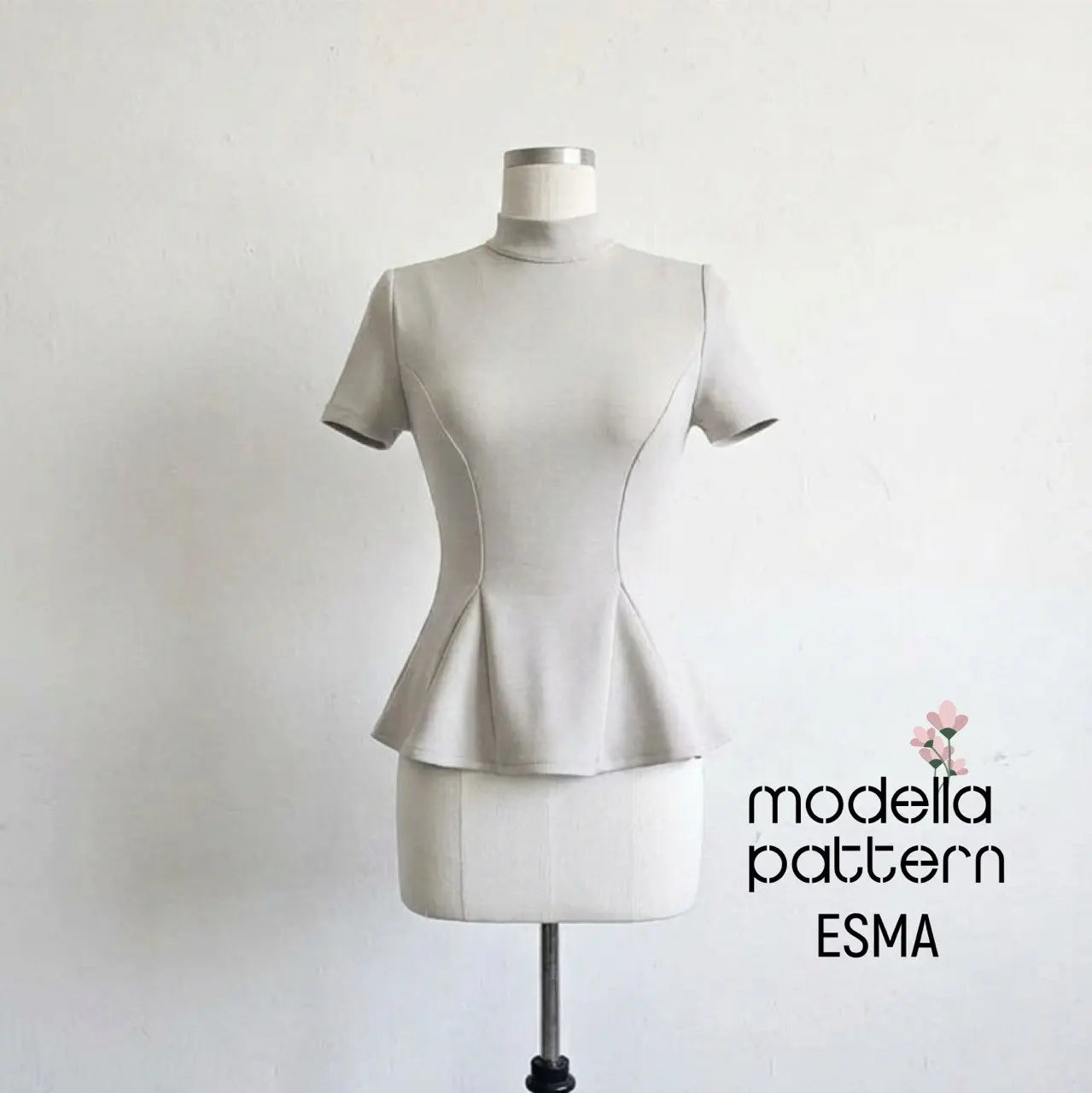 Esma Peplum Top Sewing Pattern PDF | Sizes EU XS-4XL | Stretch Knit Fitted Top with Mock Neck
